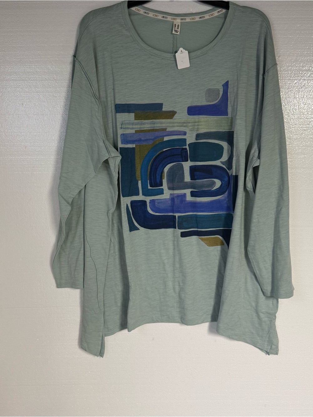 LOGO by Lori Goldstein Shirt Women Size 2X Blue Geometric Abstract Graphic Tunic